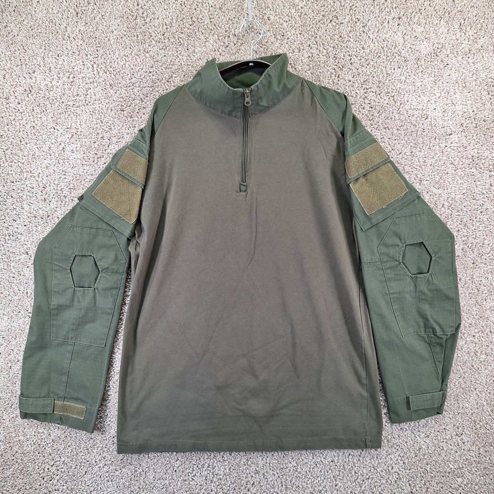 Unbranded Tactical Combat Shirt Men XL Green 1/4 Zip Ripstop Sleeve Military